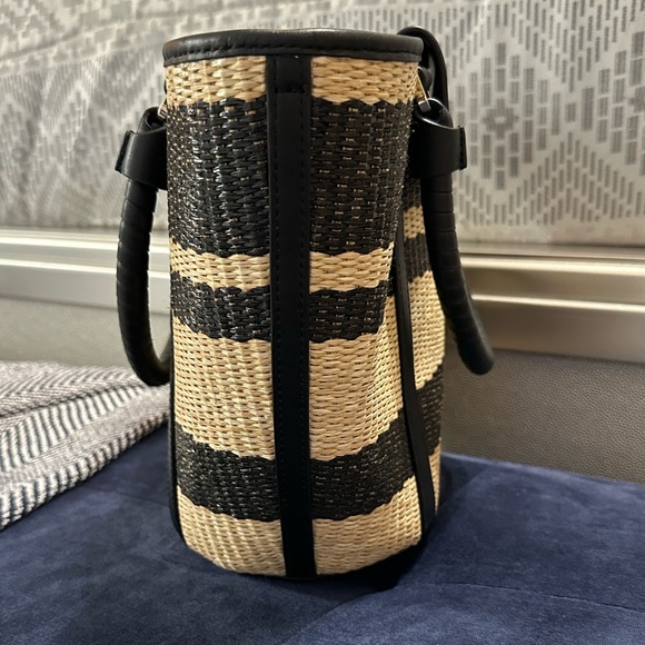 Kate Spade New York Cruise Medium Tote Bag Black & Tan Straw w/ Leather Trim - Picture 5 of 13